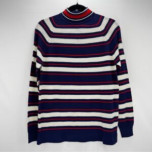Vintage 100% Wool Striped Blue Red White Sweater Turtleneck Pullover Jumper S